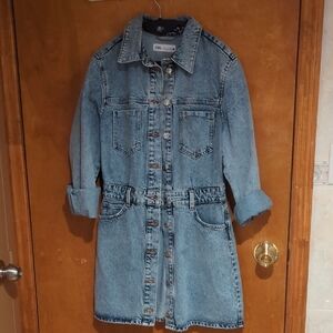 Zara Light Blue Denim Belted Jacket